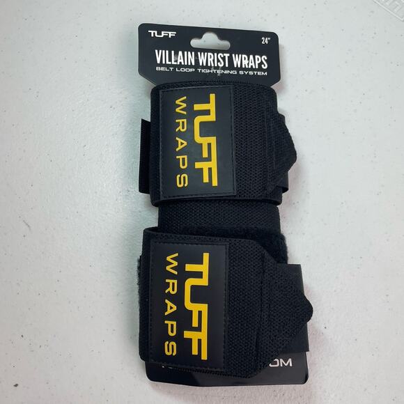 Tuff Villian Wrist Wraps 24" Black Yellow New Lifting Weight Training Fitness - Picture 1 of 3